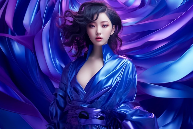 Photo of Beautiful Asian model wearing metaverse futuristic fashion Cyberpunk woman AI Generated