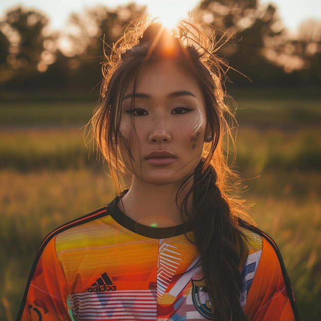 photo of a beautiful Asian woman in the middle of a field