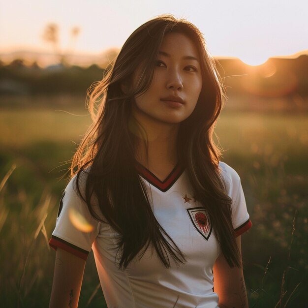 photo of a beautiful Asian woman in the middle of a field