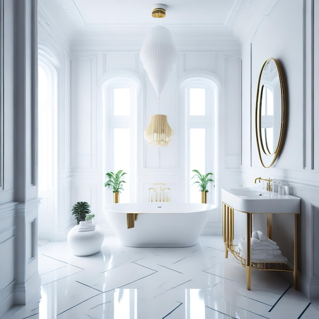 Photo beautiful bathroom with golden details and luxurious furniture