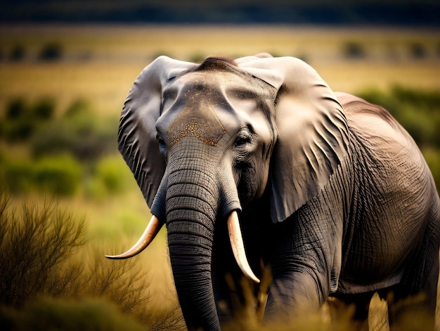 Photo a beautiful big elephant animal standing in a field with a jungle background