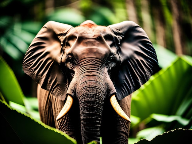 Photo a beautiful big elephant animal standing in a field with a jungle background