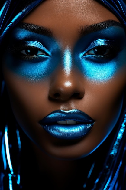 Photo of a beautiful black woman with striking eyes and face paint