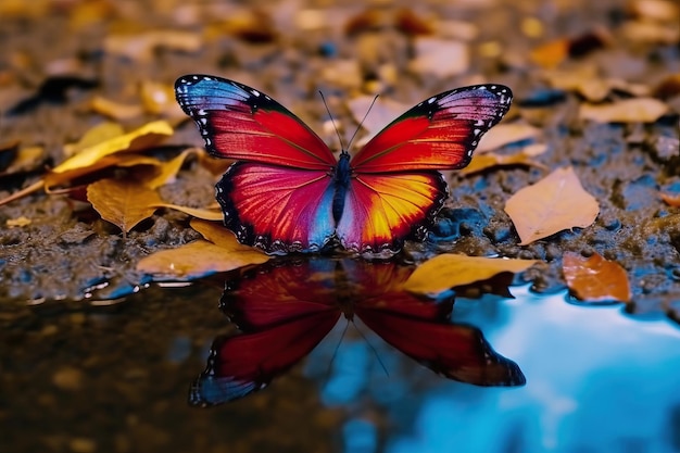 Photo a beautiful butterfly wings in red purple blue