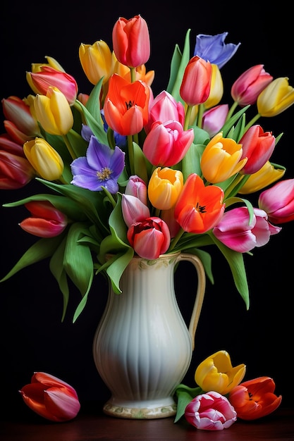 Photo beautiful color bouquet of tulips in spring