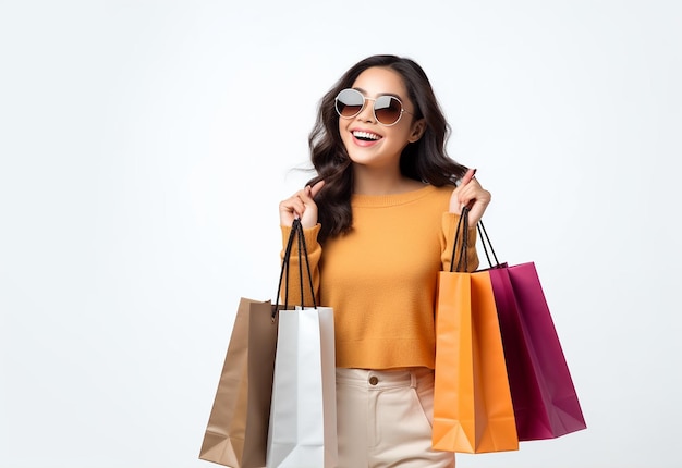 Photo of beautiful cute woman with shopping bags