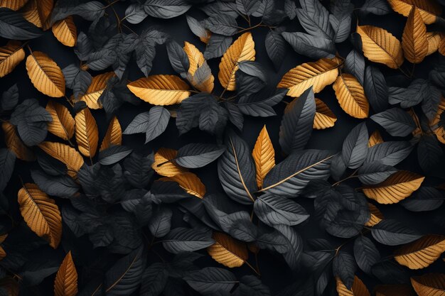 photo beautiful dark and golden leaves background with copy space