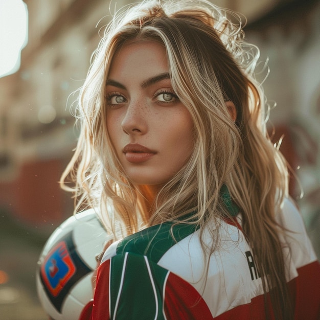 Photo photo of beautiful european woman carrying a ball