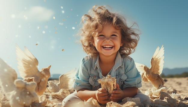 photo beautiful happy girl having fun in nature