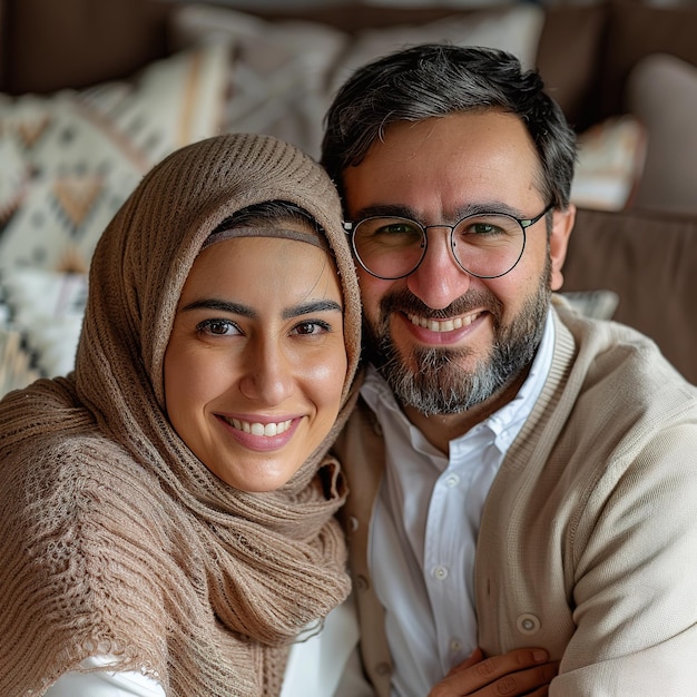 A photo of an beautiful islamic couple Romantic muslim couple a husband and wife