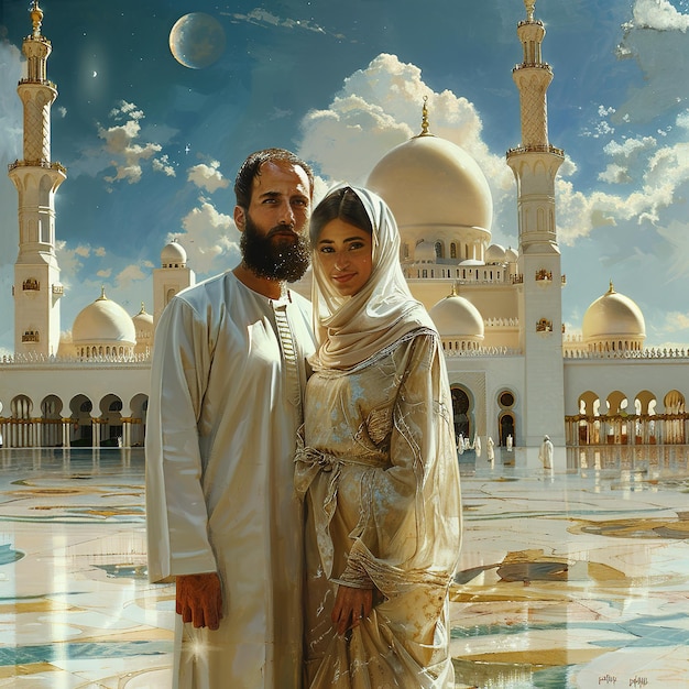 A photo of an beautiful islamic couple Romantic muslim couple a husband and wife