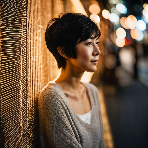 photo of beautiful japanese asian woman with short hair generative AI