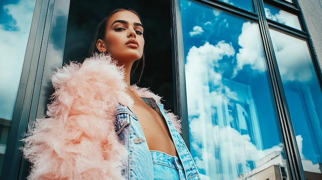 Photo photo of a beautiful model in a light pink fluffy dress