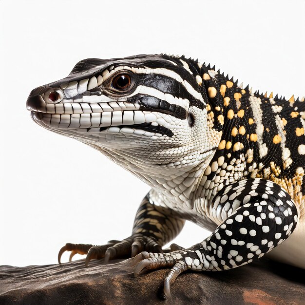 photo Beautiful red iguana closeup head on wood