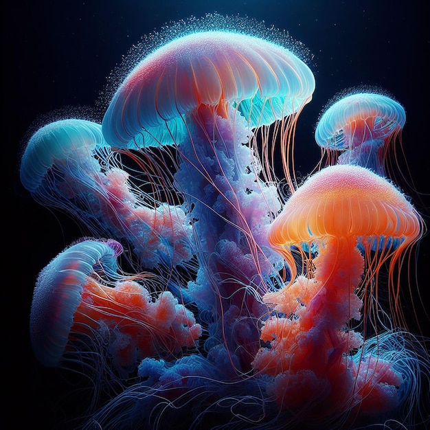 Photo of a beautiful sea animal jelly fish swimming colorful cute look ai generated