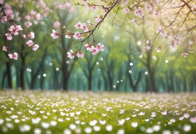 Photo beautiful spring background with bokeh 3d rendering generative ai