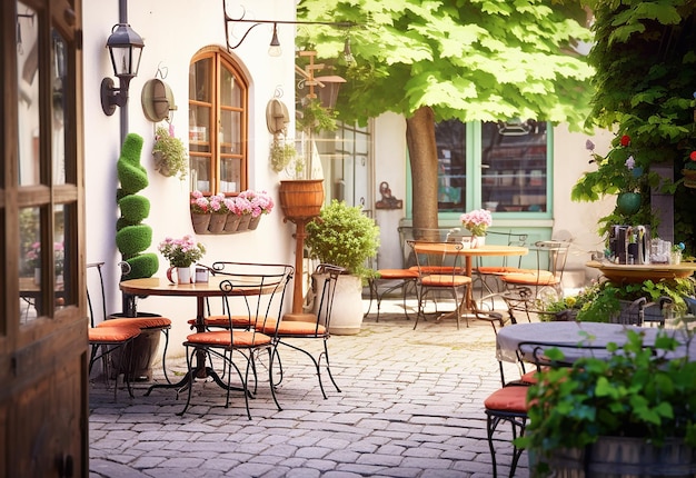 Photo of beautiful street restaurant and coffee cafe