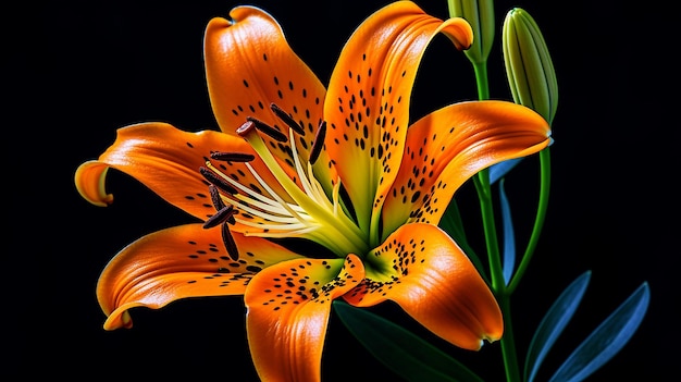 Photo of beautiful Tiger Lily flower isolated on black background