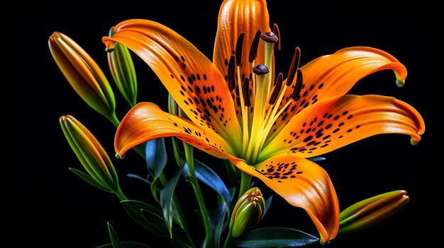 Photo of beautiful Tiger Lily flower isolated on black background