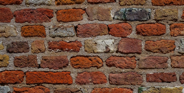 photo of beautiful vintage brick wall in house interior, wide panorama of brick wall