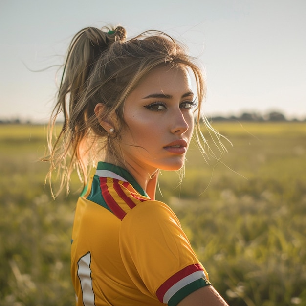 photo of a beautiful woman in the middle of a field