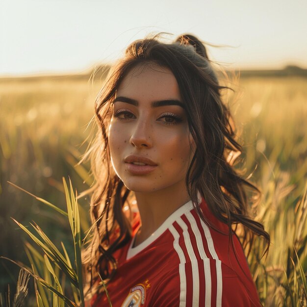 photo of a beautiful woman in the middle of a field