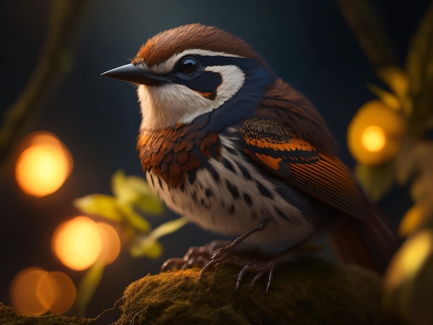 Photo a beautiful wren bird sitting on a branch of tree in the forest