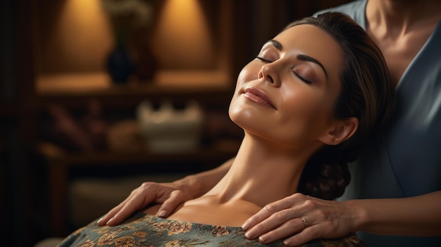 photo beauty serene woman getting relaxation in the spa salon generated by AI