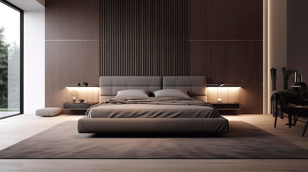 A photo of a bedroom with a platform bed