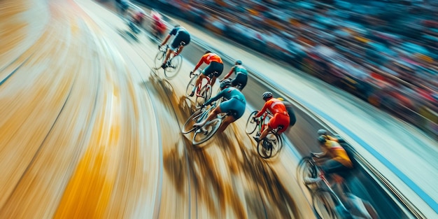 Photo photo of bicycle race on the track with high speed motion effect professional bicycle athlete