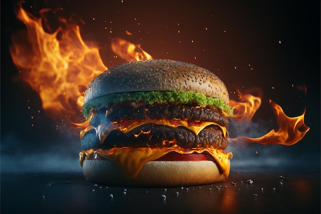 Photo big sandwich - hamburger burger with fire image 07