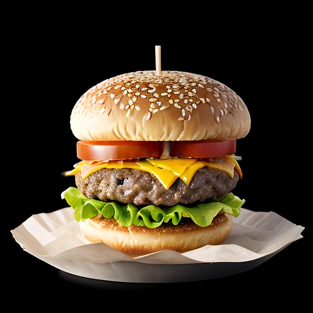 Photo big tasty cheeseburger with meat and vegetables on a black background