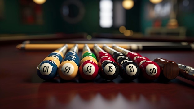 Photo a photo of billiard cues and balls