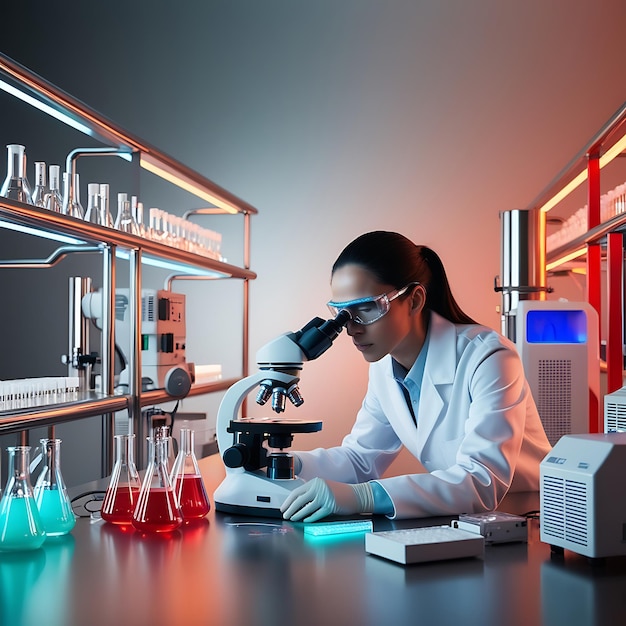 A photo of a biotechnology specialist conducting experiments in the laboratory