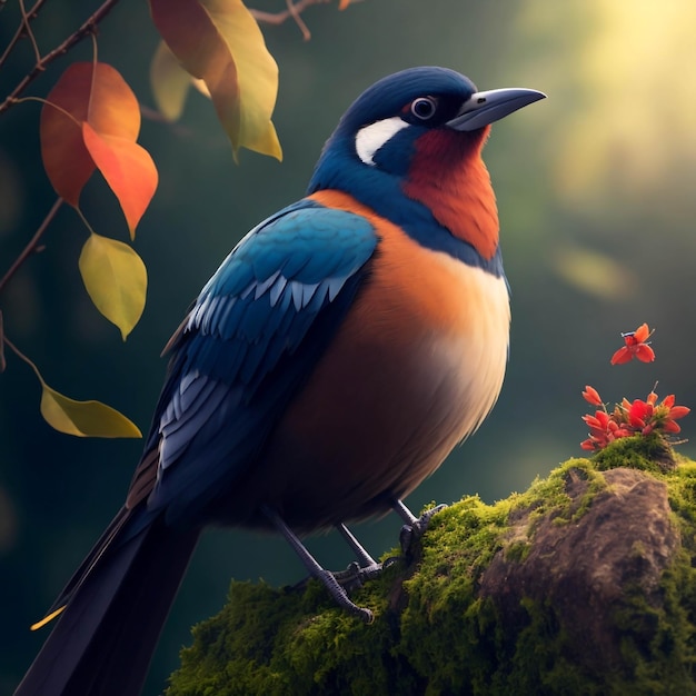 photo bird in colorful colorful flowers generative ai