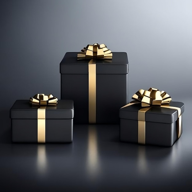 Photo of black 3d gift boxes placed on dark background generated by AI black friday Generative AI