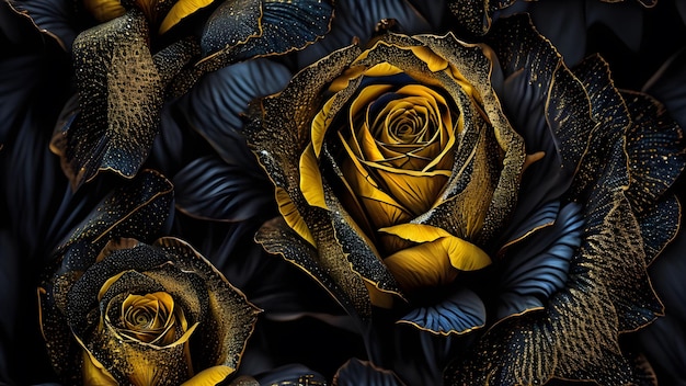 Photo of a black and golden rose flowers ai generative