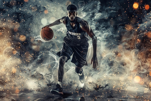 photo black professional basketball player in action on a basketball