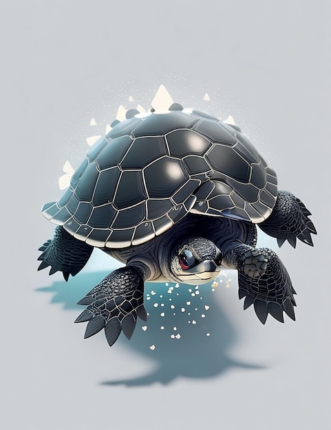 photo of a black turtle floating on a gray background