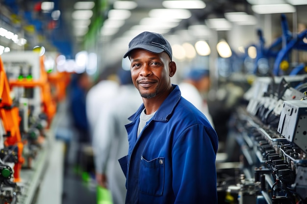 Photo of black worker in the factory High quality photo