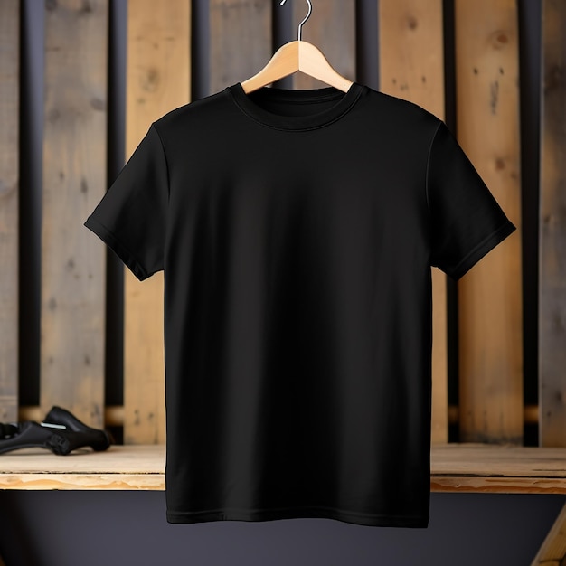 Photo of blank black tshirt in isolated for t shirt mockup