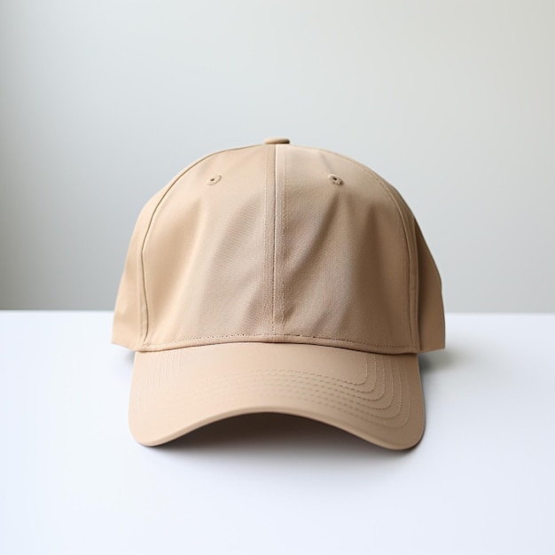 Photo of blank light brown baseball hat ultra realistic 8K suitable to create hat mockup or cap m