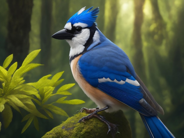 Photo A Blue Jay Sitting In The Green Forest