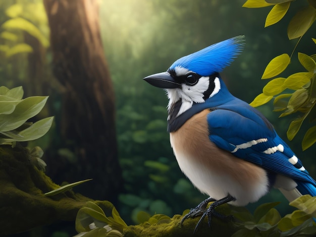 Photo A Blue Jay Sitting In The Green Forest