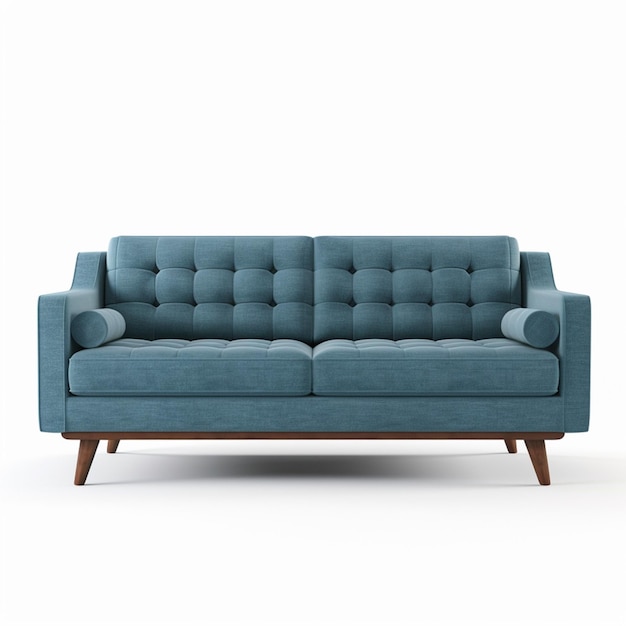 A Photo of a Blue MidCentury Modern Couch