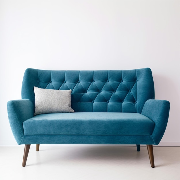 A Photo of a Blue MidCentury Modern Couch