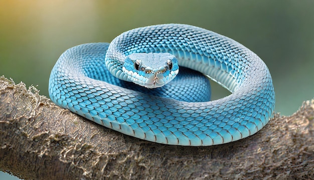 photo Blue viper snake on branch viper snake blue insularis