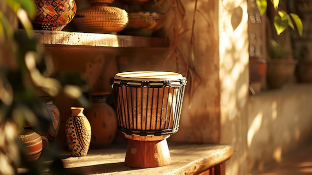 A photo of a bongo drum on a shelf