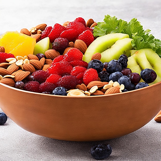 Photo a bowl of fruit with a variety of fruits and nuts