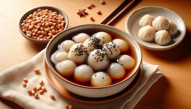 Photo a photo of a bowl of tangyuan sweet dumplings